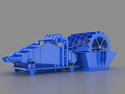 Blue Industrial Sand Washing Equipment With Rotary Drum And Screening System 3d model