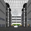 Modern Mall Lobby With Glass Ceiling And Escalators On Multiple Floors 3d model