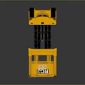 Yellow Scissor Lift Platform With Upper Wheels And Warning Stripes Frame Structure