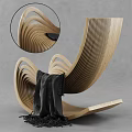Modern Wooden Leisure Chair with Curved Design and Black Blanket Accent