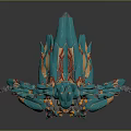 Intelligent Robot 3D Render Featuring Turquoise And Orange Complex Mechanical Armor Design