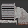 Rusty Industrial Metal Equipment With Louvered Panel And Curved Component On Stand
