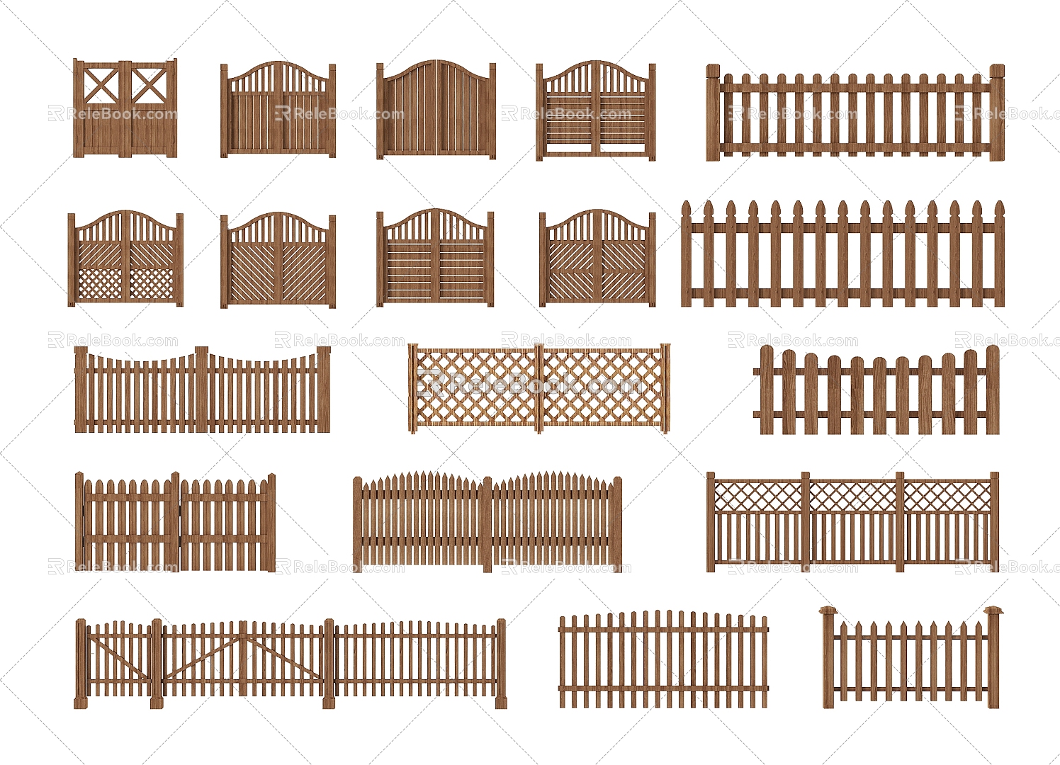 New Chinese Fence Fence Barrier Wooden Railing Handrail Patio Door Half Waist Door Fence Door 3d model