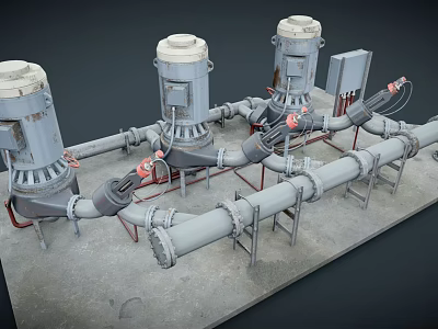 Industrial Cylindrical Equipment With Piping Network And Steel Support Frames 3d model
