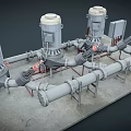 Industrial Cylindrical Equipment With Piping Network And Steel Support Frames
