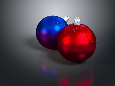 Sparkling Red and Blue Christmas Ornaments with Shiny Surface and Reflection 3d model