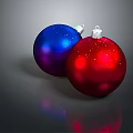 Sparkling Red and Blue Christmas Ornaments with Shiny Surface and Reflection