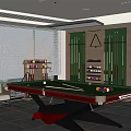 Modern Billiard Room Interior With Green Felt Table Red Frame Cues Chairs And Storage Cabinets