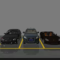 Parking Lot With Yellow Lines And Parked Cars Including SUV And Convertible