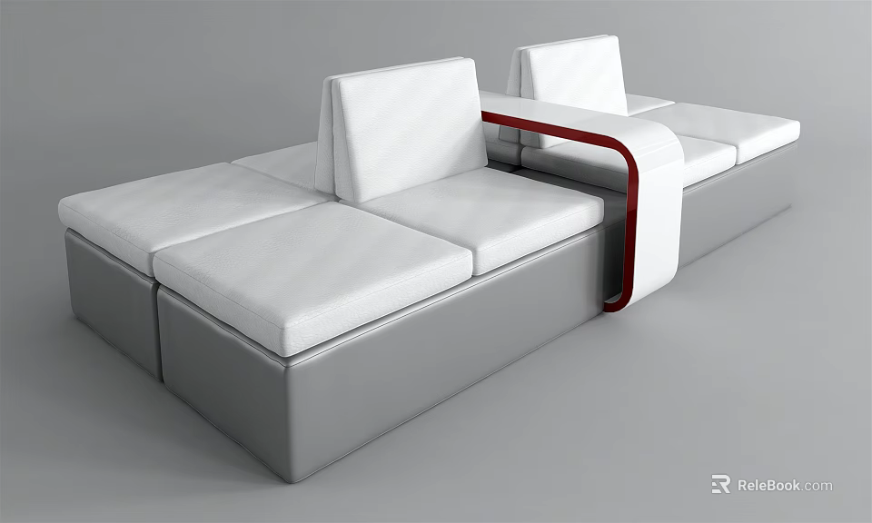 Modern Modular Public Chair With White Cushions Gray Base And Red Accent 3d model 