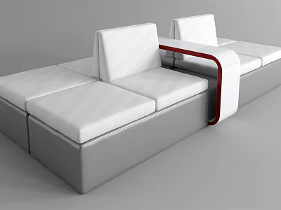 Modern Modular Public Chair With White Cushions Gray Base And Red Accent 3d model