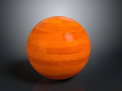 Orange Wooden Sphere With Shiny Surface And Natural Wood Grain On Gray Background 3d model