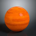 Orange Wooden Sphere With Shiny Surface And Natural Wood Grain On Gray Background