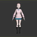 Game Movie Character With Pink Hoodie Blue Shorts Pink Short Hair And Black Long Socks