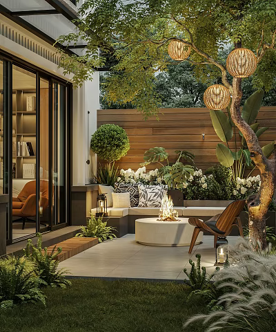 Modern Courtyard Simple Log Villa Courtyard Garden 3d model