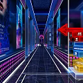 Fashionable KTV Corridor Interior With Neon Lights And Colorful Decorations