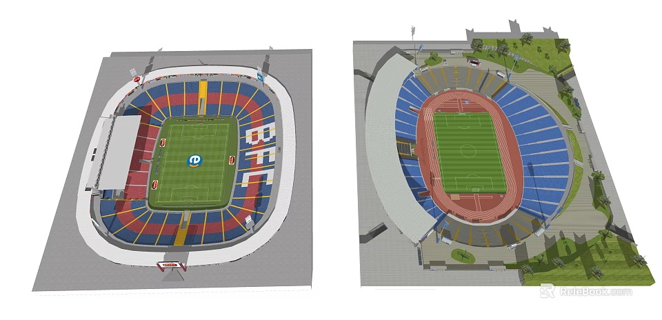 Architectural Sports Stadium Renderings With Football Field Track And Seating 3d model 