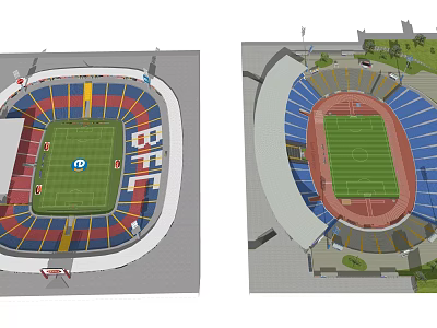 Architectural Sports Stadium Renderings With Football Field Track And Seating 3d model