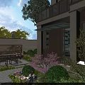 Tranquil Residential Garden Landscape With Stone Path Colorful Flowers And Lush Greenery