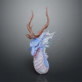 Detailed Fantasy Dragon Sculpture With Blue Head White Mane Brown Antlers And Red Tongue