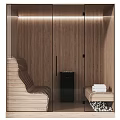 Modern Sauna Room Interior With Wooden Walls Glass Doors Bench And Towels
