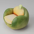 Peach Shaped Single Sofa With Green And Yellow Design And Leaf Decoration 3d model