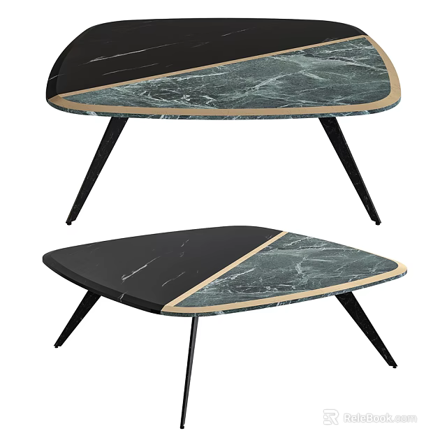 Modern Coffee Table With Marble Top And Black Metal Legs Design 3d model 