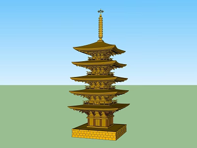 Ancient Architecture Traditional Multi tiered Golden Pagoda With Ornate Eaves And Base 3d model