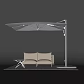Outdoor Sofa With Beige Cushions And Umbrella Side Table On Rug