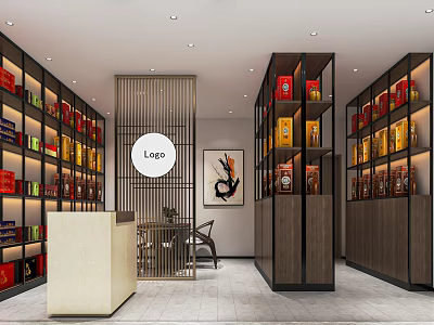 Tobacco and Liquor Store Interior With Modern Shelves And Various Products 3d model