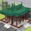 Traditional Chinese Ancient Pavilion With Green Roof Red Pillars And Rainy Scene Surrounded By Trees