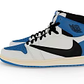 Stylish High Top Shoes With White Blue Black Color Accents And Nike Swoosh Detail