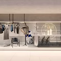 Modern Luxury Clothing Store Window Display With Mannequin Hanging Clothes Pendant Lights And Counter