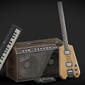 Musical Instruments Collection Featuring Electric Guitar Keyboard Amplifier and Pedal with Detailed Design Elements