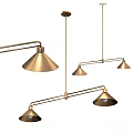 Modern Brass Conical Pendant Lights With Hanging Metal Rods And Multiple Shades