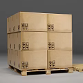 Stacked Cardboard Shipping Boxes on Wooden Pallet With Handling Symbols