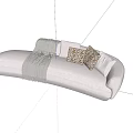 Light Beige Fabric Irregular Shaped Sofa With Decorative Pillows And Striped Throw Blanket 3d model