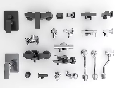 Various Modern Faucet Designs for Bathroom and Kitchen in Black and Chrome Finishes 3d model