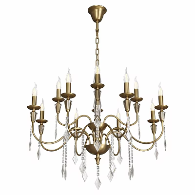 Elegant Golden Ceiling Light With Multiple Candle Shaped Bulbs And Crystal Pendant Decorations 3d model