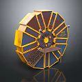 Rusty Yellow Blue Industrial Mechanical Wheel With Metal Frame And Circular Design