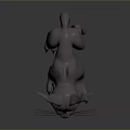 Fierce Gray Game Movie Character With Long Ears Yellow Eyes Sharp Fangs Claws Crawling Pose