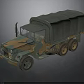 Vintage Military Truck With Camouflage Paint And Canvas Cover Six Wheel Design