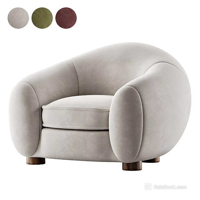 Modern Light Gray Velvet Accent Chair With Curved Arms And Wooden Legs 3d model 