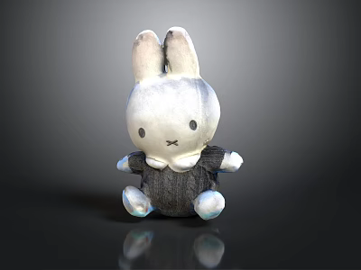 White Rabbit Toy With Gray Outfit And Bow Tie Sitting On Black Background 3d model