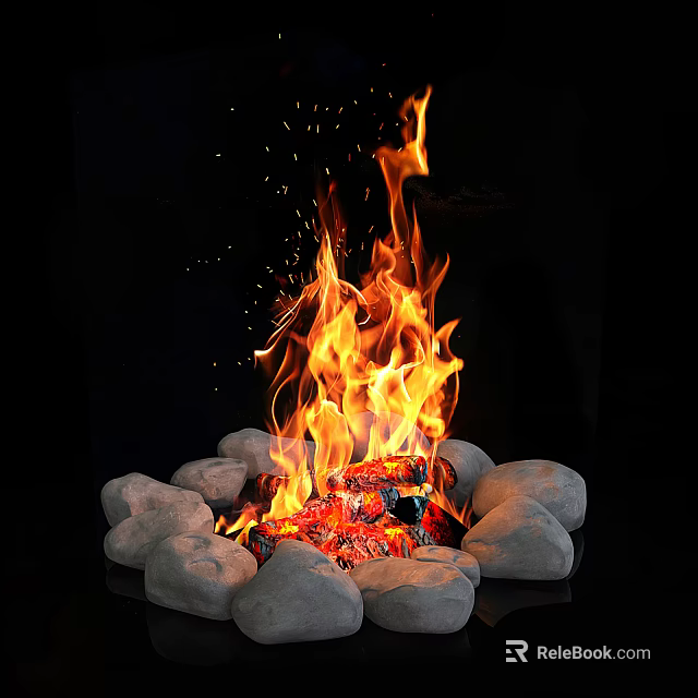 Outdoor Garden Fire Pit With Burning Flames And Surrounding Stones 3d model 