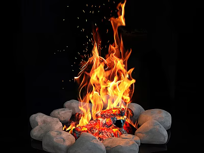 Outdoor Garden Fire Pit With Burning Flames And Surrounding Stones 3d model