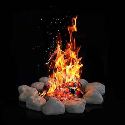 Outdoor Garden Fire Pit With Burning Flames And Surrounding Stones 3d model