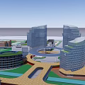 Modern Commercial Complex With Multiple Buildings Green Spaces Football Field And Plazas