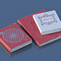Artistic Red Cover Books White Magazine With Intricate Circular Pattern Decorative Lines And Border