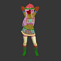 Anime Character In Red Christmas Outfit With Green Bow Santa Hat White Stockings Brown Boots